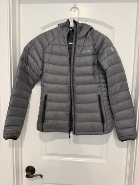 Eddie Bauer Charcoal Gray Quilted Hooded Down Jacket
